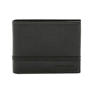 Perry Ellis Portfolio Men's Pebble Smooth Contrast Bifold Wallet Black
